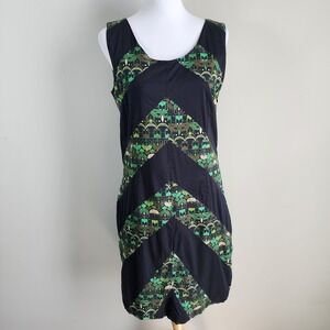 Skunkfunk Irkusne Dress Womens 4 US 10 Green Black Geometric Mod Artsy Boho Eyes